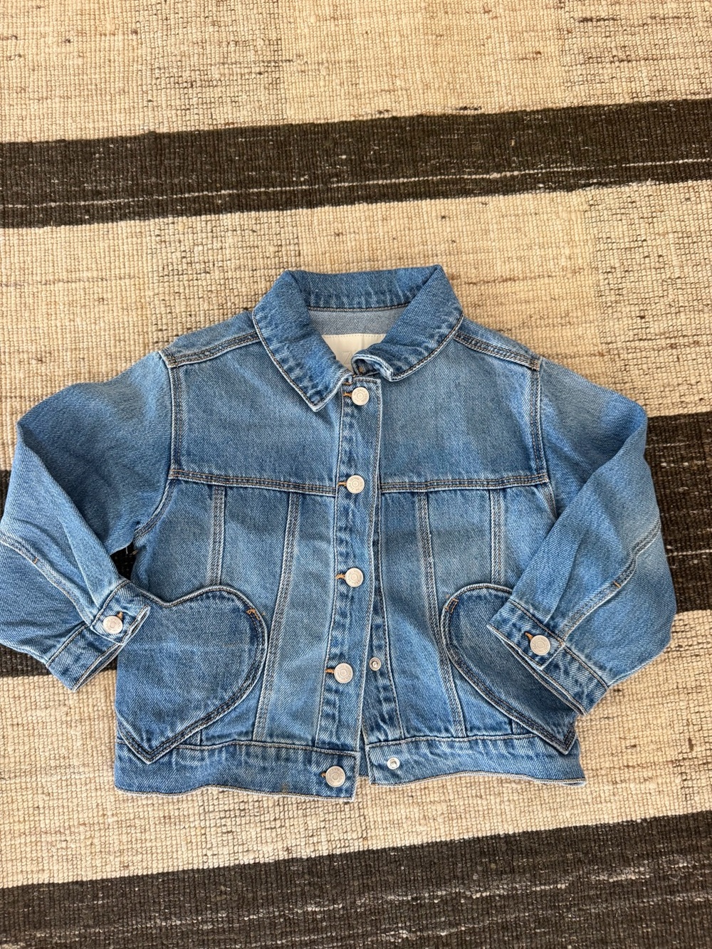 Zara Kids Light Wash Denim Jacket with Heart Pockets Size 4 Years